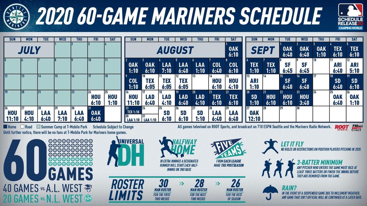 Mariners release schedule for 60game 2020 season