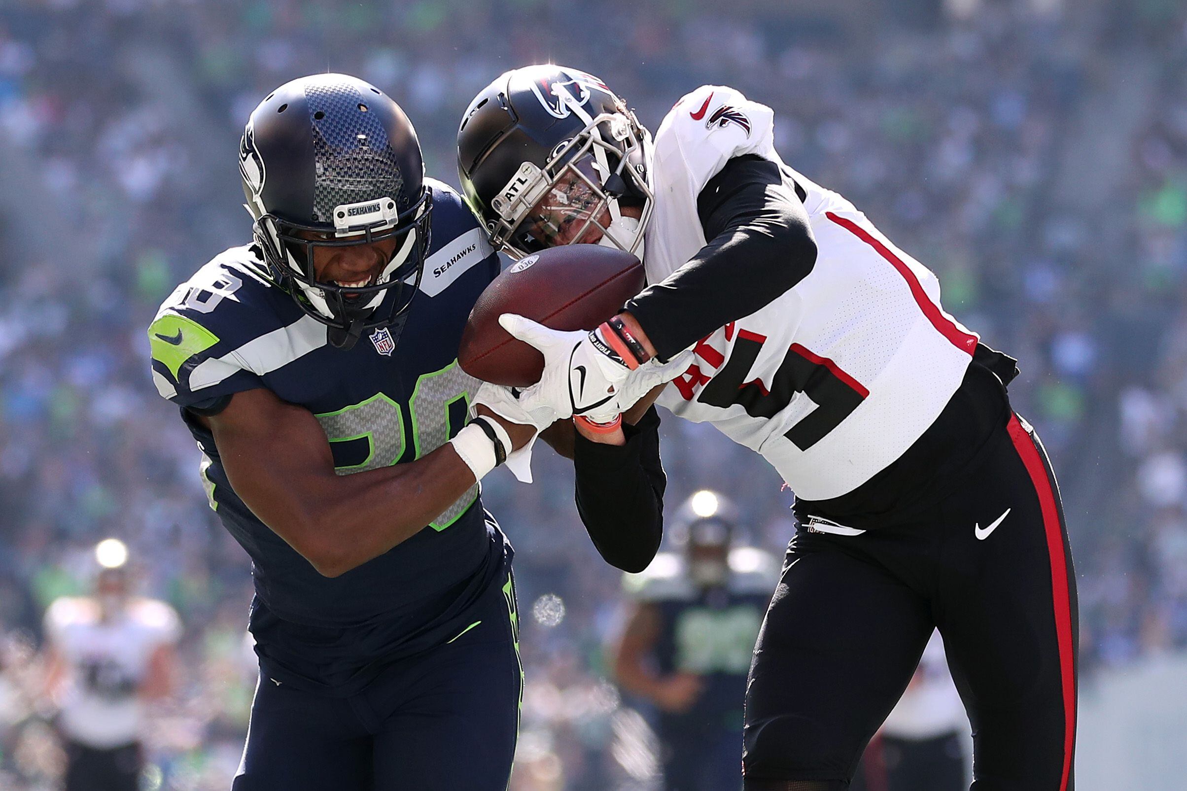 Seattle Seahawks defensive end Quinton Jefferson celebrates during an NFL  football game against the Atlanta Falcons, Sunday, Sept. 25, 2022, in  Seattle. The Falcons won 27-23. (AP Photo/Stephen Brashear Stock Photo -  Alamy